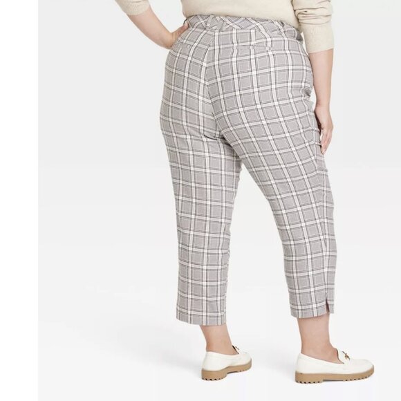 Ava & Viv  Plus Size 20 Ankle Pants Cream Plaid High-Rise Tapered - Picture 3 of 9